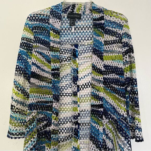 Frank Lyman Lagenlook Crochet Drape Open Cardigan Artsy Perforated Green Blue 12 - Picture 5 of 11
